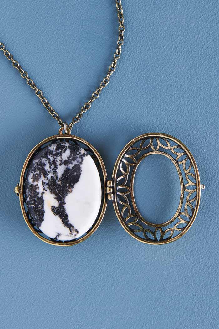 Gold Worry Stone Locket Necklace Earthbound Trading Co