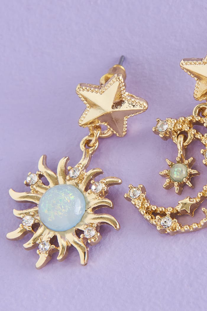 Crescent Moon Rhinestone Fringe Earrings  Windsor