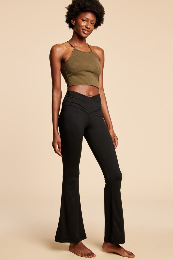 High waisted black flare top pants