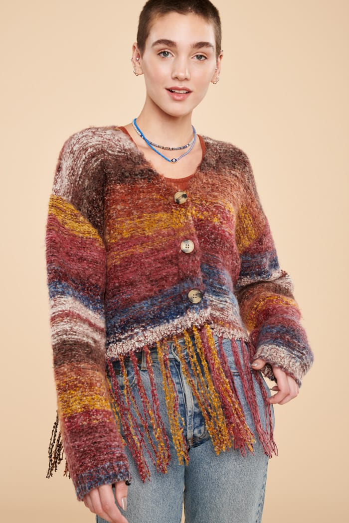 Rainbow store fringe cardigan