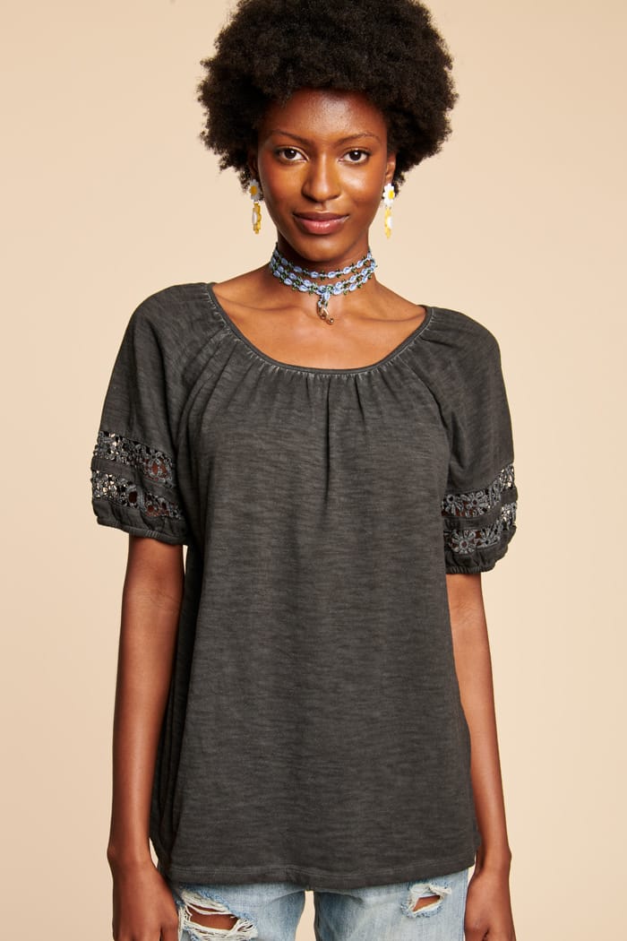 Black Contrast Lace T Shirt Earthbound Trading Co