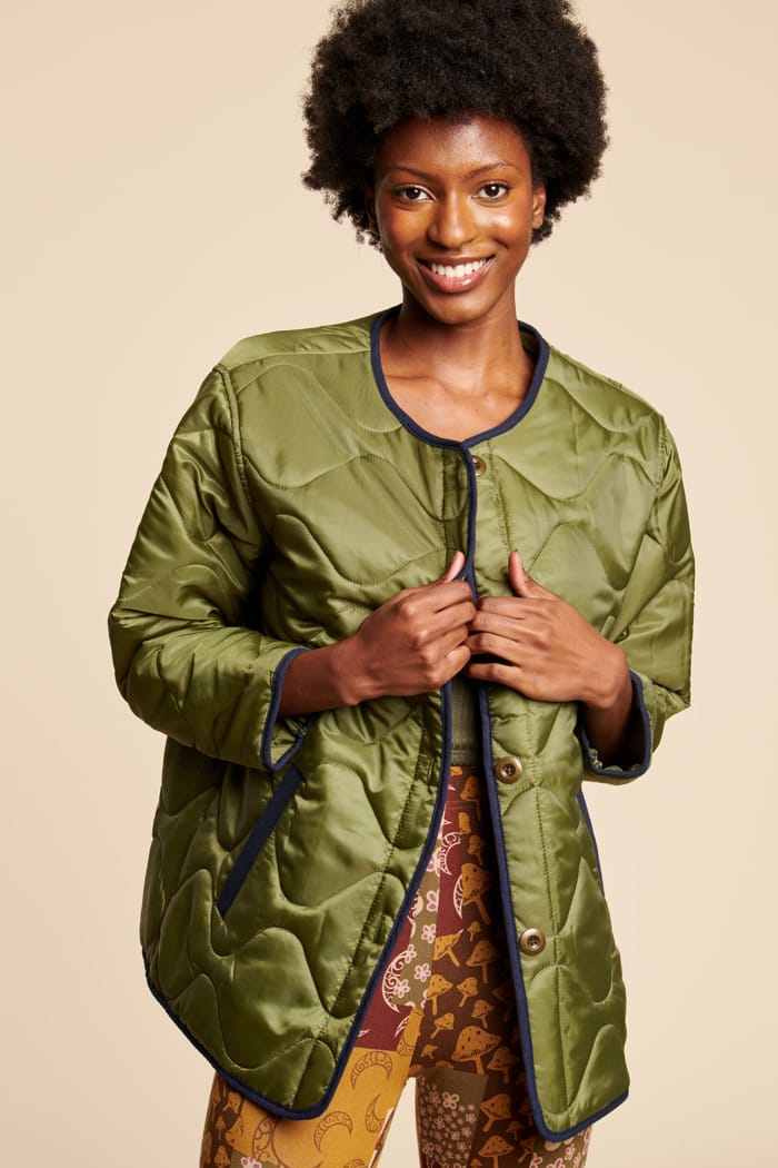 Green puffer top bomber jacket