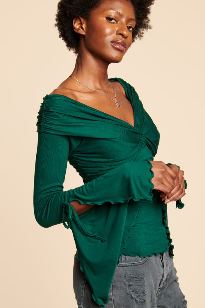 Green off the shoulder shirt outlet