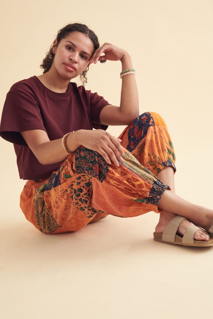 Earth Bound Trading Rust Overdyed Patchwork Jogger Pants