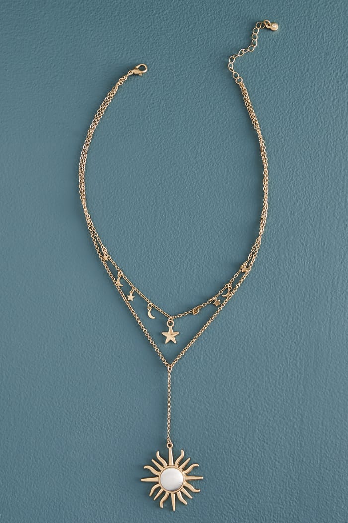 Metal Two Tone Sun Lariat Necklace