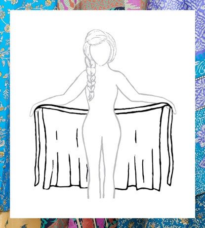 Hold skirt in back with long layer facing in.