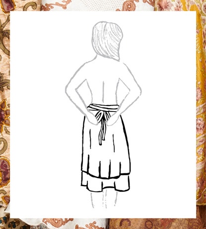 Cross in front, bring across waist and tie in back.