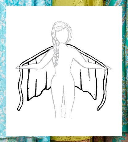 Hold skirt in back, over shoulders.