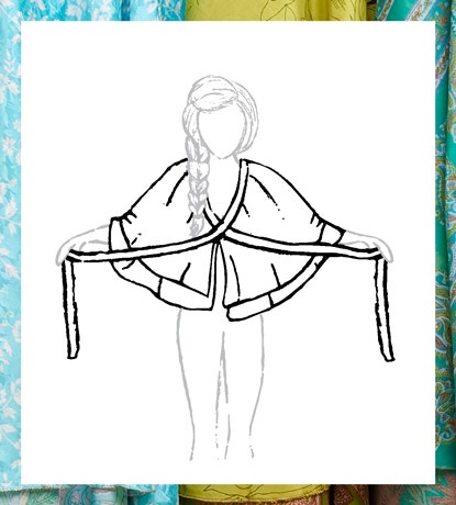 Pull straps out to sides, over the top.