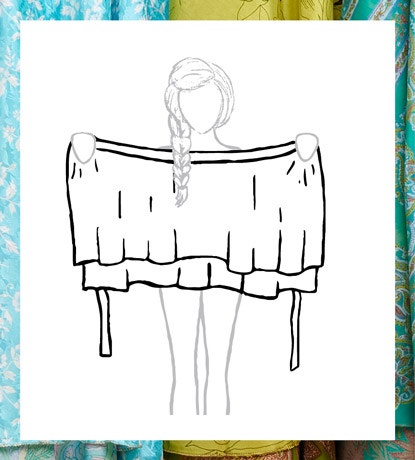 Find loop at the center of skirt's waist band with short layer facing out.