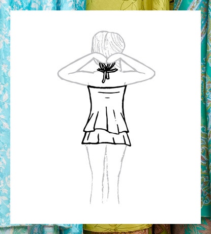 Cross over chest and tie behind neck.